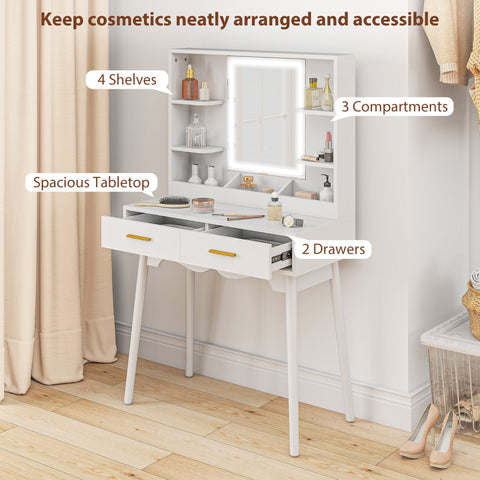 HOMCOM Elegant Dressing Table, with LED Mirror - White