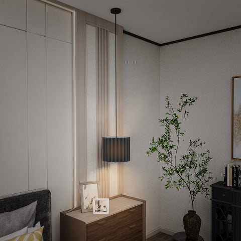 HOMCOM Linen Pendant Light, Modern Wave Ceiling Light Shade, E27 Lampshade for Living Room, Bedroom, Kitchen, Hallway, Black