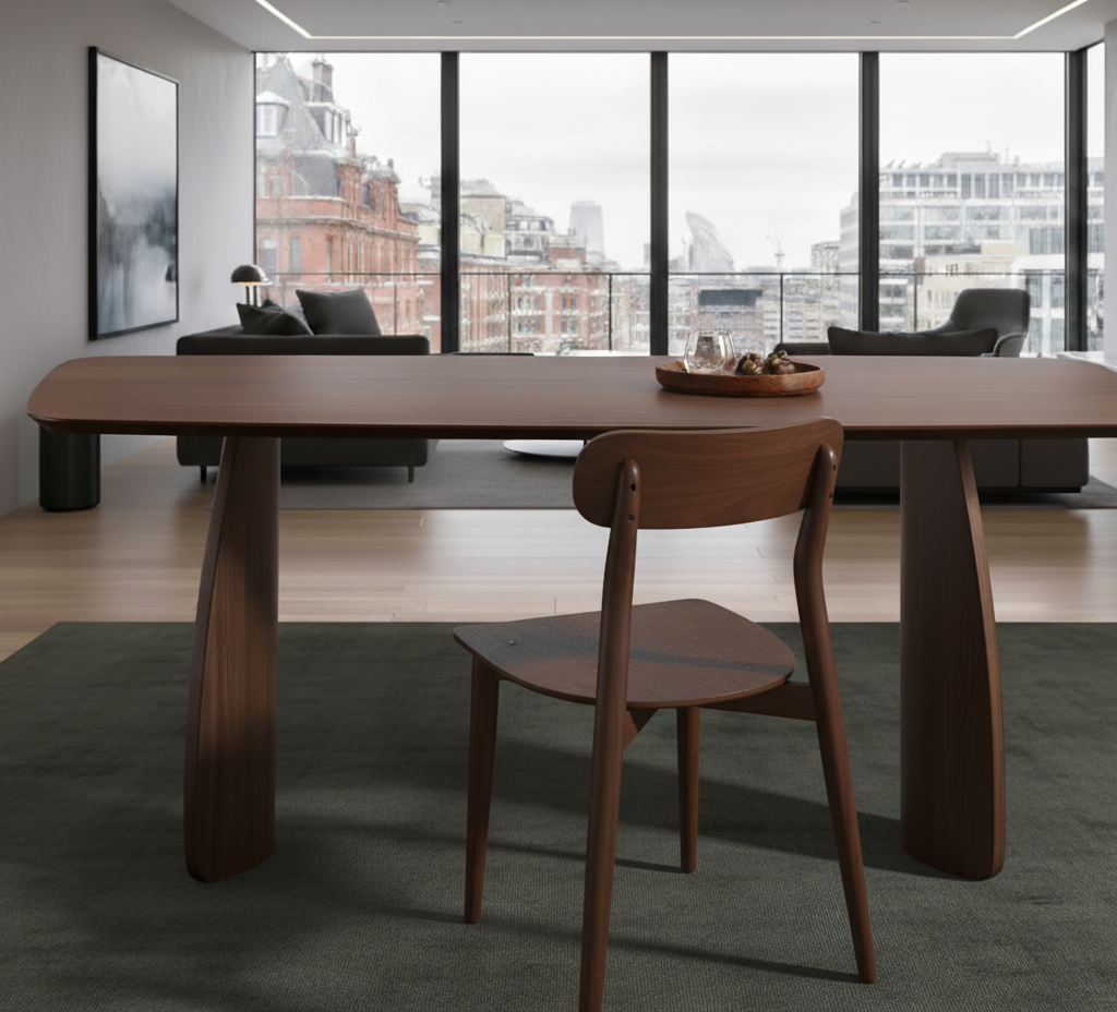Walnut Dining Table with Curved Legs
