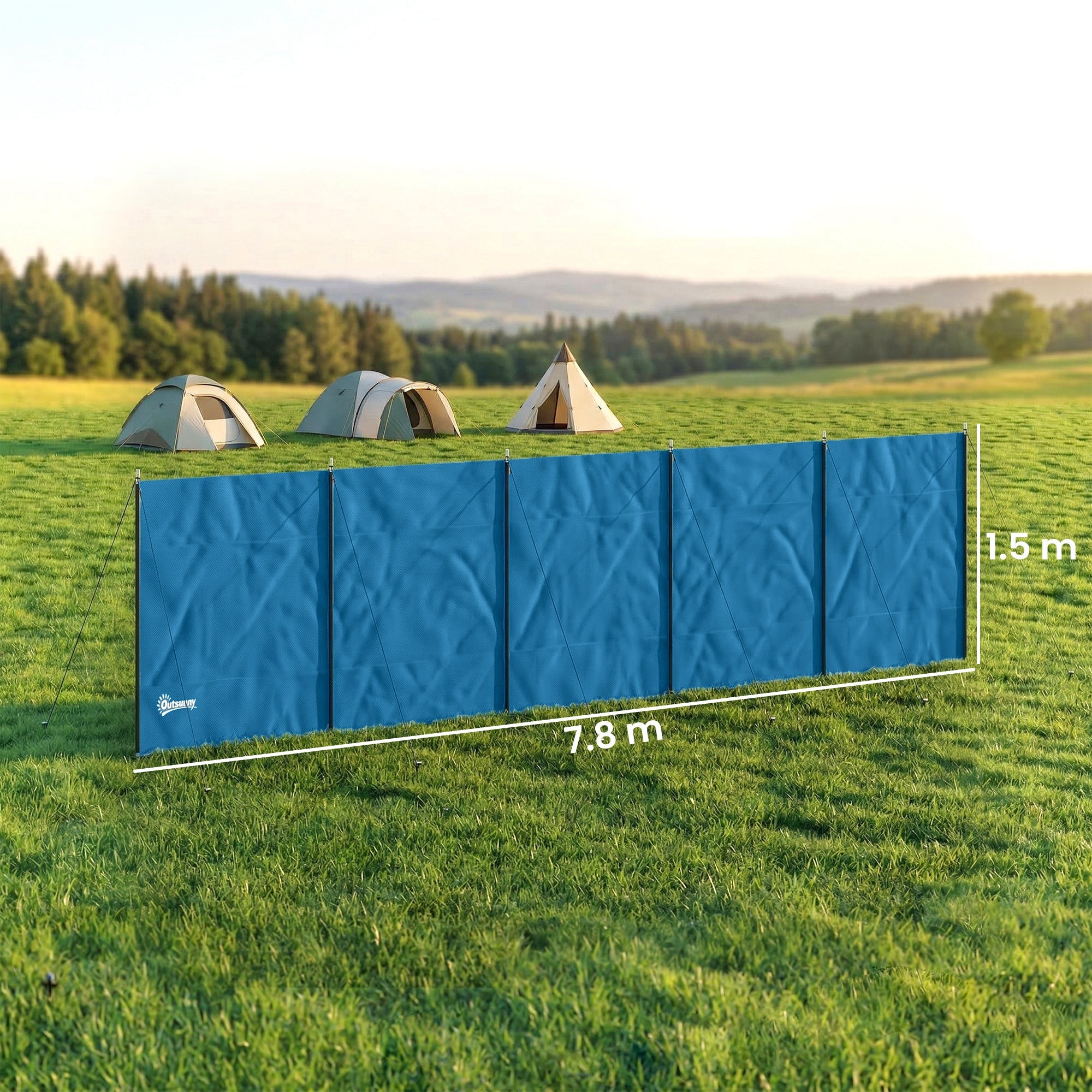Outsunny Camping Windbreak, Foldable Portable Wind Blocker w/ Carry Bag and Steel Poles, 780cm x 150cm