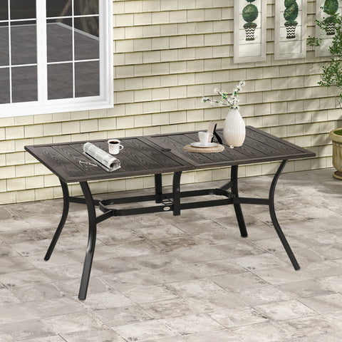 Outsunny Six-Seater Steel Garden Table, with \'e2\'8c\'8041mm Parasol Hole - Wood-Effect