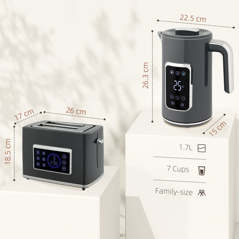 HOMCOM Touch Screen Kettle and Toaster Set - Grey