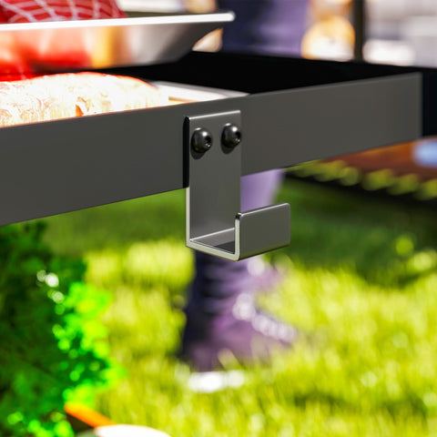 Outsunny Outdoor Grill Dining Cart 3-Shelf Movable Pizza Oven Table Stand with Stainless Steel Top, Portable BBQ Trolley Food Prep Outdoor Kitchen BBQ Station with Hooks Wheels Handle, Charcoal Grey