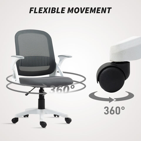 HOMCOM Breathable Mesh Office Chair, Ergonomic Swivel Computer Chair with Flip-up Armrests, Lumbar Back Support for Home/Office, Grey
