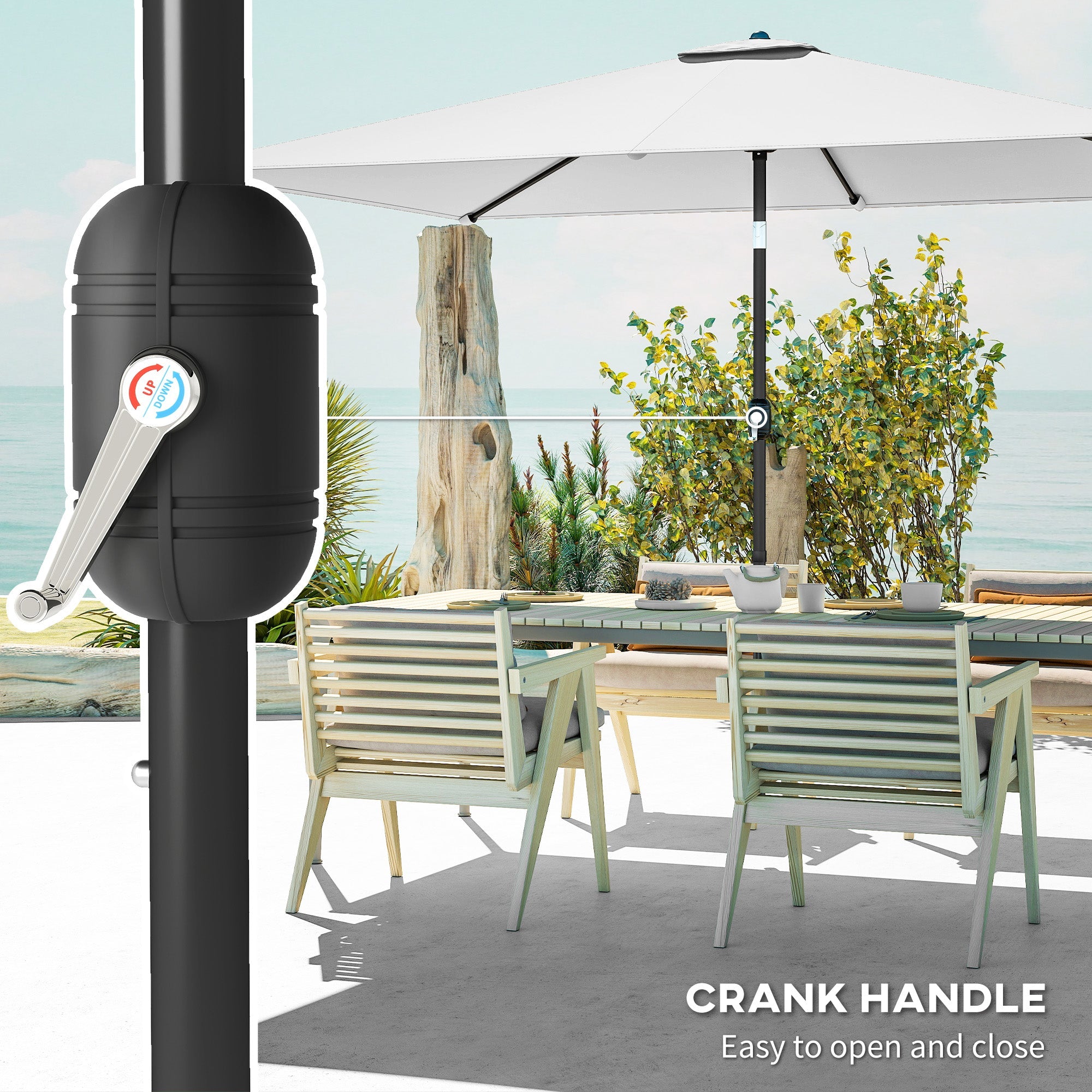 Outsunny Garden Parasol, Parasol Umbrella with Crank Handle, Tilt Function, Polyester Canopy, Cream White