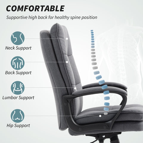 HOMCOM Double Padded Linen-Look Office Chair - Charcoal Grey
