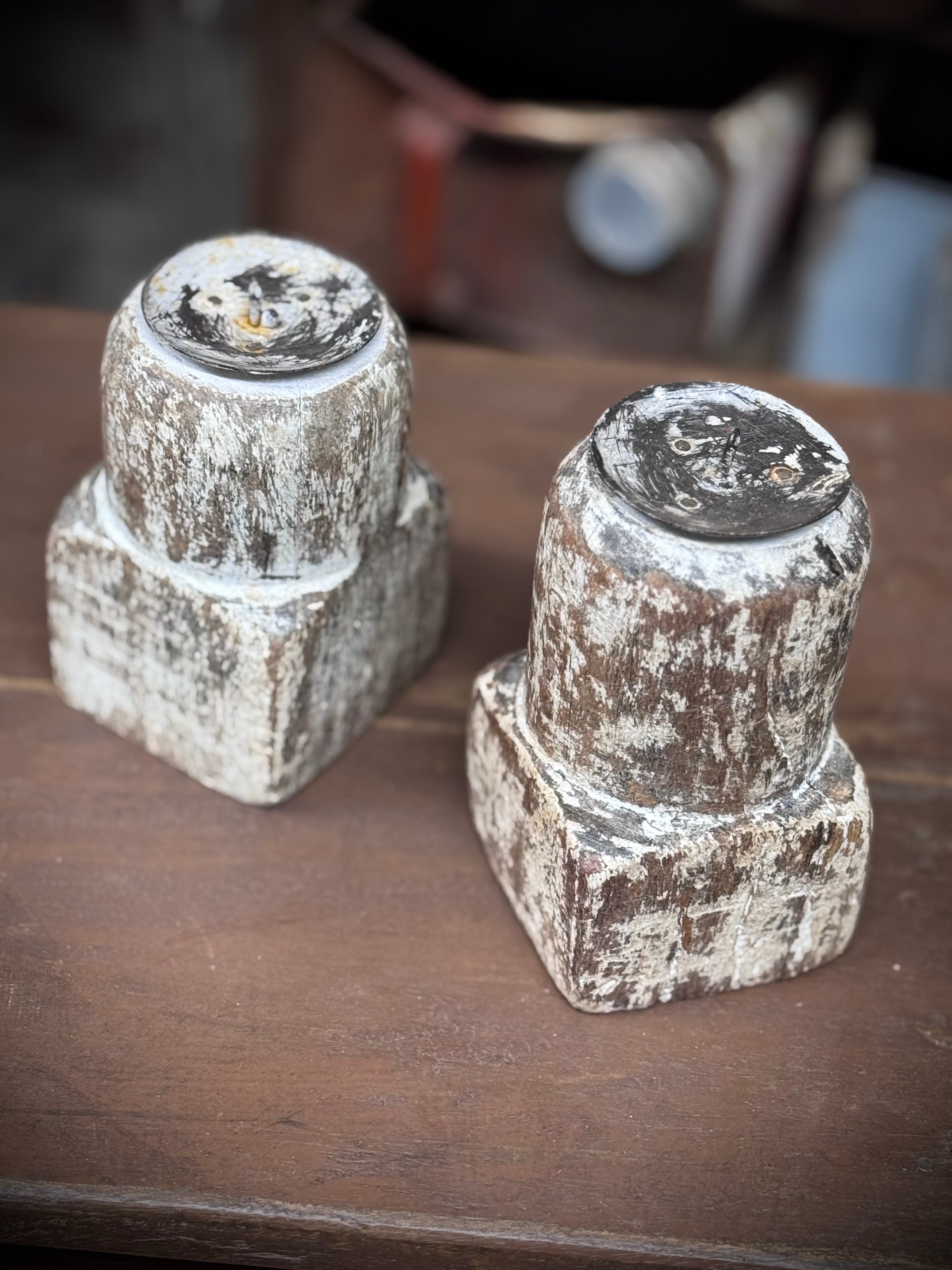 Pair Of Rustic Wooden Candle Holders / Large Church Candle Candlesticks /P