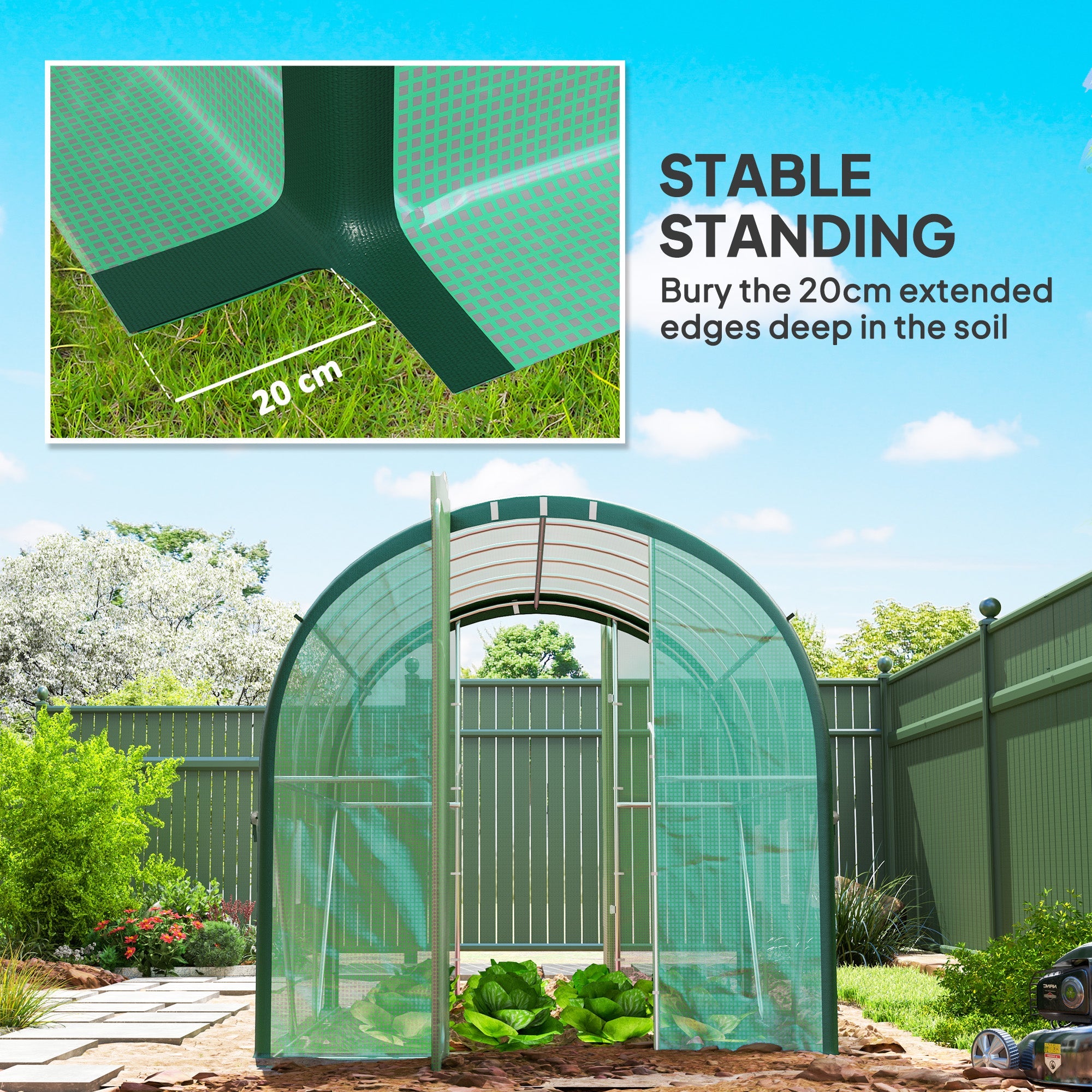 Outsunny 3 x 2(m) Polytunnel Greenhouse, with Windows and Doors - Green