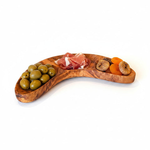 Olive Wood 3-Section Serving Bowl | Wooden Charcuterie Platter & Snack Dish 30cm