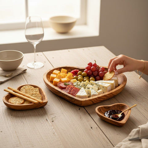 Olive Wood Heart Shaped Serving dish| 11cm 16cm 19cm Individual or 3-Piece Set