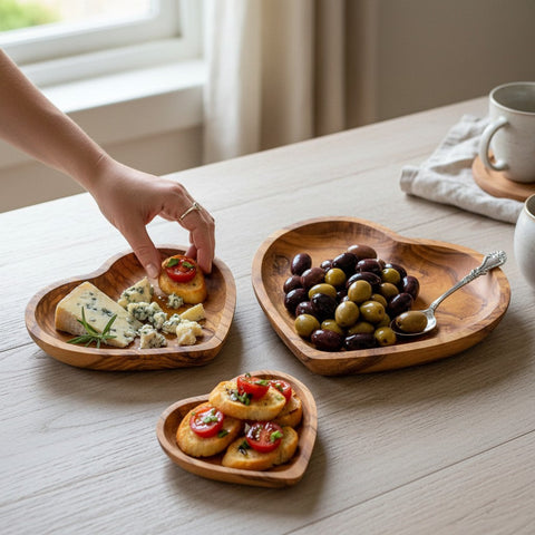 Olive Wood Heart Shaped Serving dish| 11cm 16cm 19cm Individual or 3-Piece Set