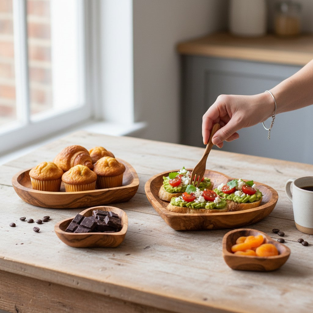 Olive Wood Heart Shaped Serving dish| 11cm 16cm 19cm Individual or 3-Piece Set