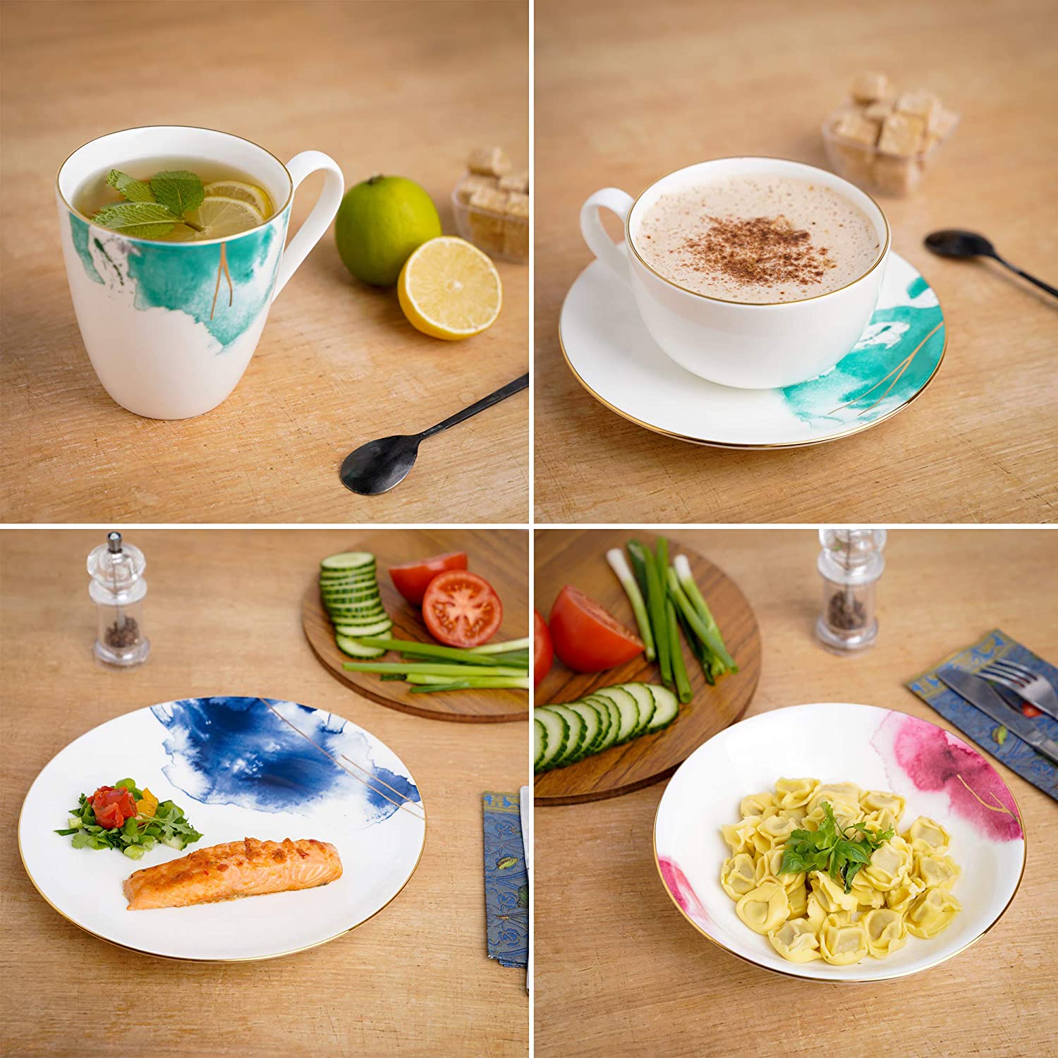 INNER FOR ONE Premium Quality Dinner Set for One (Gold Rim Set 1)