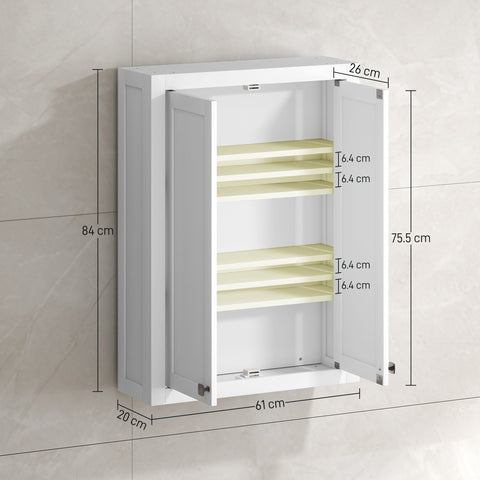 HOMCOM Bathroom Wall Cabinet with Adjustable Shelves - White