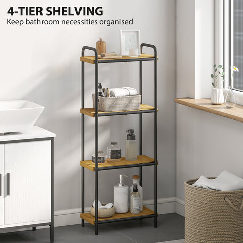 HOMCOM 4-Tier Bamboo Bathroom Storage Shelf, Freestanding Narrow Shelving Unit with Slatted Shelves for Kitchen Bathroom Living Room, 41.5 x 21.5 x 106 cm, Natural and Black