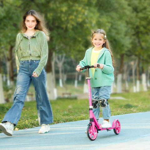 AIYAPLAY Foldable Kids Scooter with Adjustable Handlebar, 200mm Big Wheel, Rear Fender Brake, Gift for Ages 6-12 Years, Pink