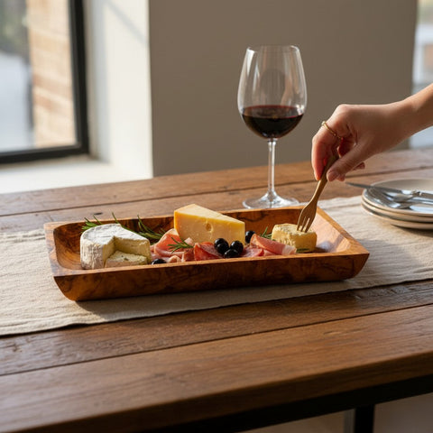 Olive Wood Rectangular Serving Tray 27x14cm | Wooden Cheese & Appetizer Platter