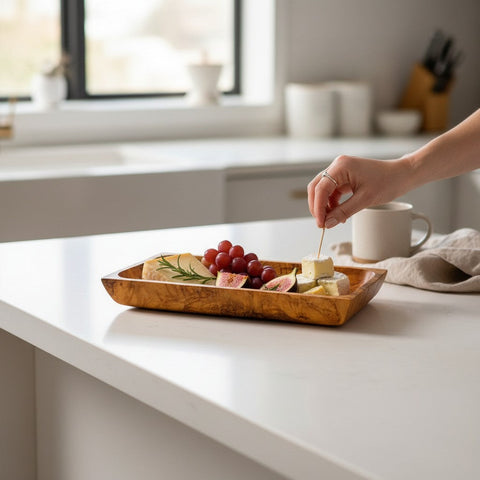 Olive Wood Rectangular Serving Tray 27x14cm | Wooden Cheese & Appetizer Platter