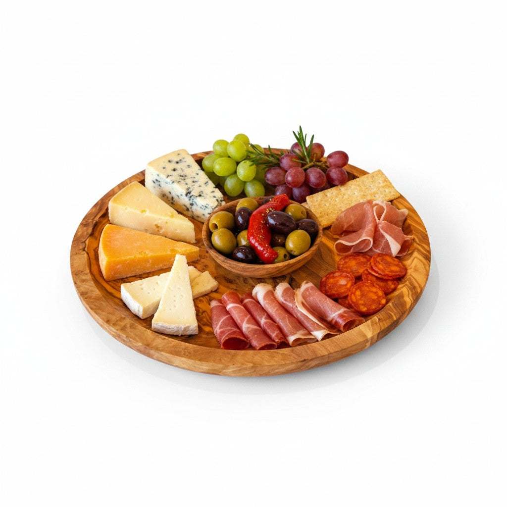 Olive Wood Round Serving Plates Set | 21cm 25cm 28cm Charcuterie Platter Dishes