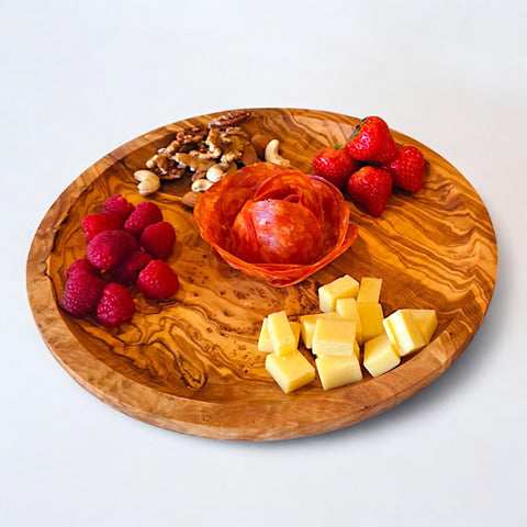 Olive Wood Round Serving Plates Set | 21cm 25cm 28cm Charcuterie Platter Dishes