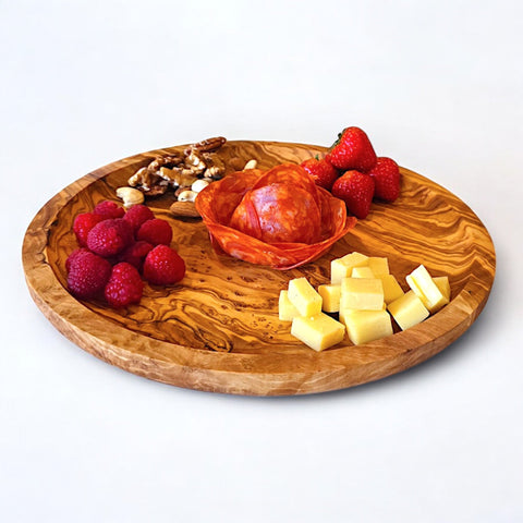 Olive Wood Round Serving Plates Set | 21cm 25cm 28cm Charcuterie Platter Dishes