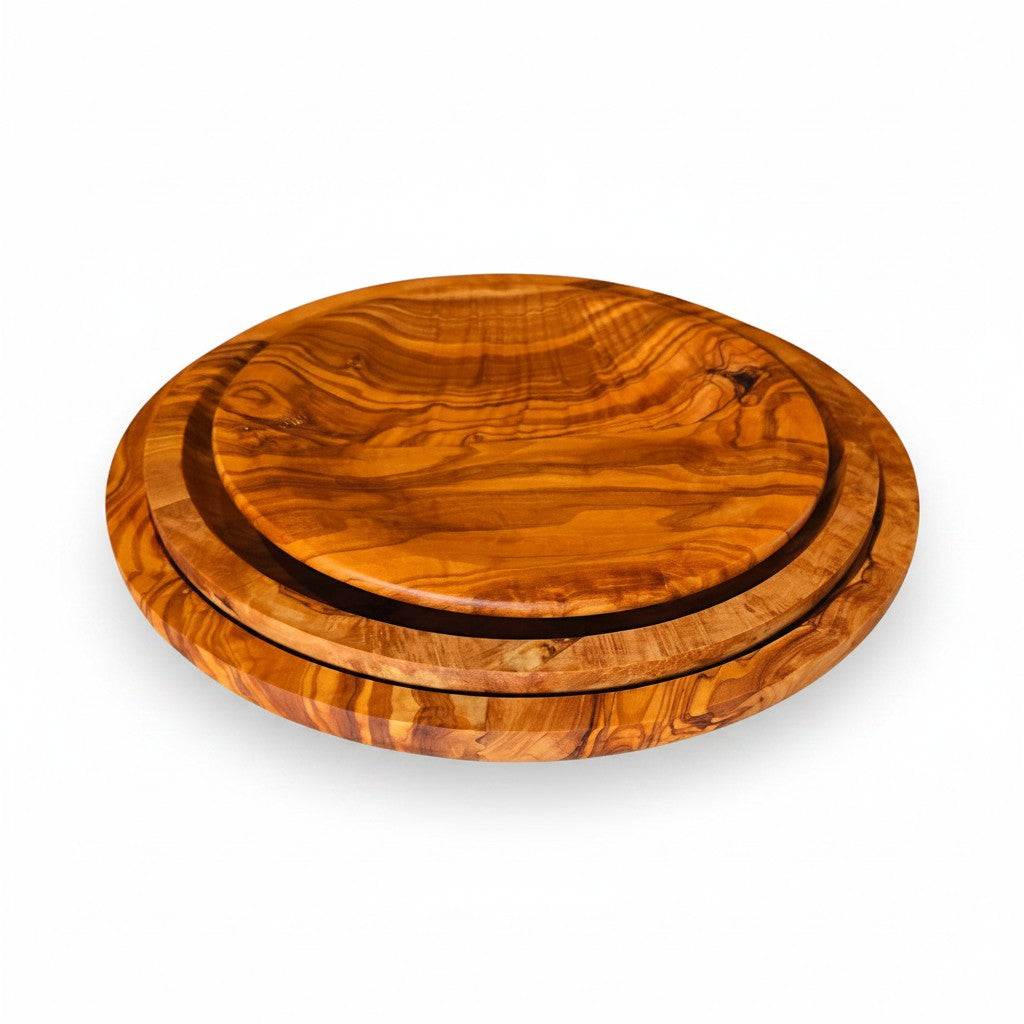 Olive Wood Round Serving Plates Set | 21cm 25cm 28cm Charcuterie Platter Dishes