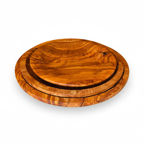 Olive Wood Round Serving Plates Set | 21cm 25cm 28cm Charcuterie Platter Dishes