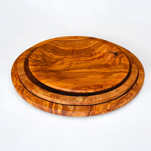 Olive Wood Round Serving Plates Set | 21cm 25cm 28cm Charcuterie Platter Dishes