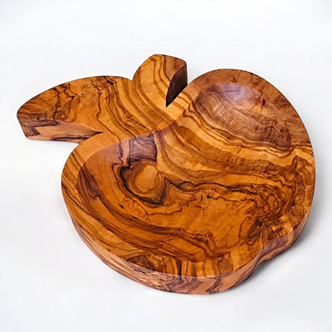 Handmade Olive Wood Apple-Shaped Snack Bowl - 14cm Decorative Serving Dish