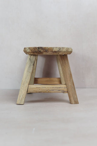 Vintage Rustic Elm Wood Stool - Square - 29
