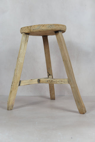 Vintage Rustic Round Stool - Elm wood - 48.2