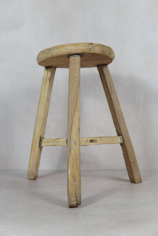Vintage Rustic Round Stool - Elm wood - 48.2
