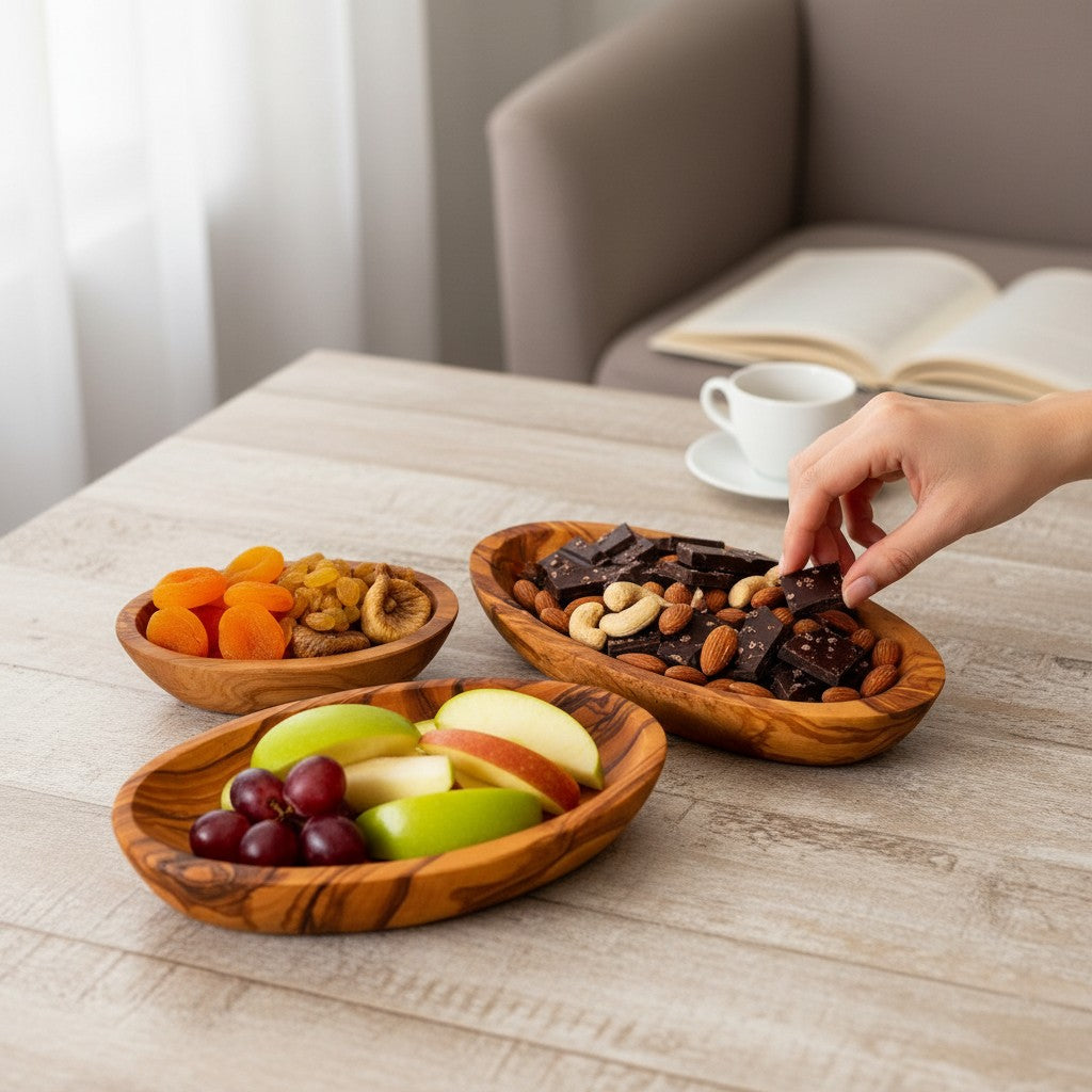 Olive Wood Oval Bowls Set of 3 | 10cm 13cm 16cm Nesting Dipping & Snack Trays