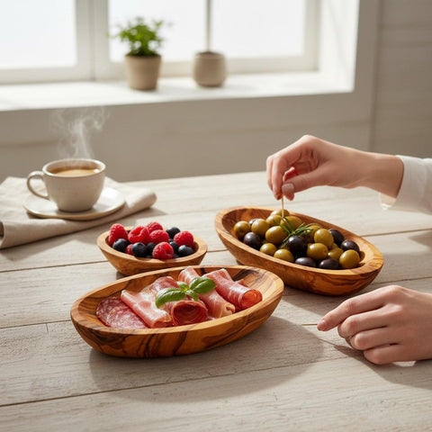 Olive Wood Oval Bowls Set of 3 | 10cm 13cm 16cm Nesting Dipping & Snack Trays
