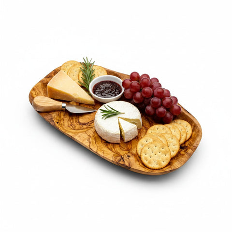 Olive Wood Divided Serving Platter | Multi Section Charcuterie Board Snack Tray