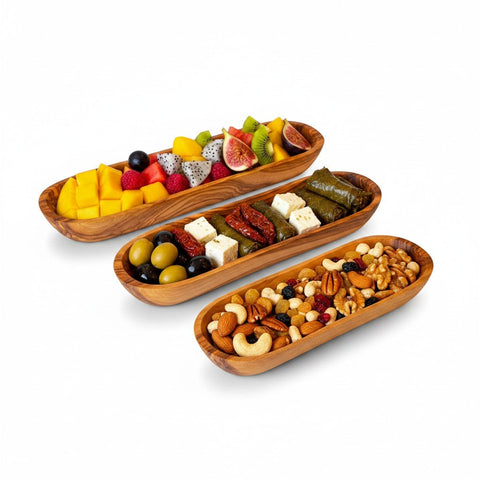 Handcrafted Olive Wood Boat Serving Trays - Individual or Nesting Platter Set
