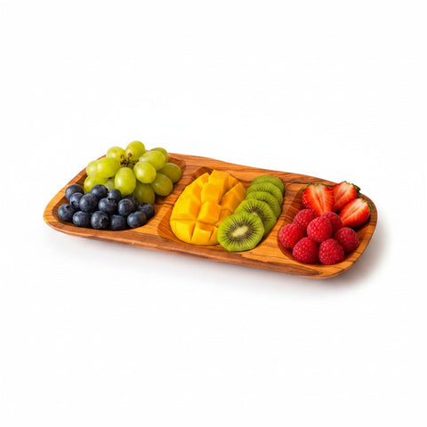 Handcrafted Olive Wood Sectional Serving Tray - 3 Compartment Party Platter