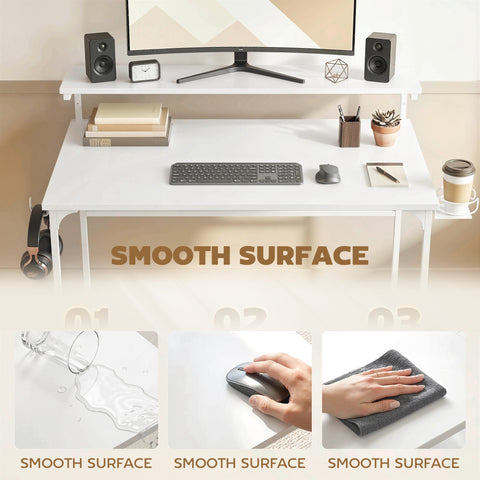 HOMCOM Computer Desk, 80cm Home Office Study Table with Hutch Shelf, Cup Holder, Headphone Hook, White
