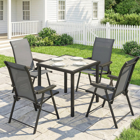 Outsunny 5 Pieces Outdoor Dining Set, Garden Dining Set for 4 with Square Table and Folding Chairs, Grey