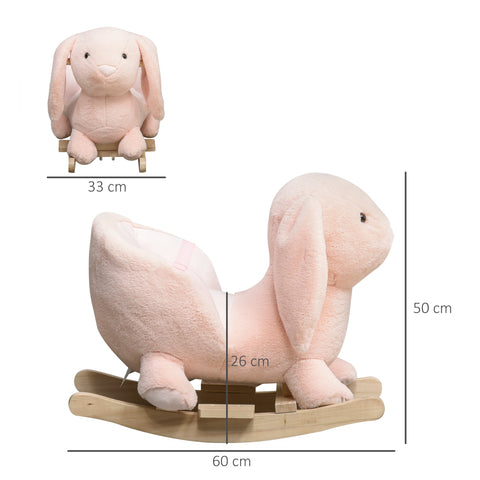 HOMCOM Kids Children Rocking Horse Plush Ride On Rabbit Seat w/ Sound Wood Base Seat Safety Belt Toddler Baby Toy Rocker Pink 18 - 36 Months