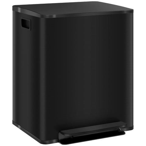 HOMCOM 50L Dual Compartment Stainless Steel Bin, with Deodoriser Holders - Black
