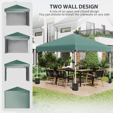 Outsunny 3 x 3 (M) Pop Up Gazebo, UPF 30+ with 2 Sidewalls, Leg Weight Bags and Wheeled Bag, Height Adjustable Party Tent Event Shelter for Garden, Patio, Green