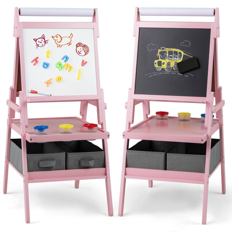 Double-sided Kids Easel with Magnetic Whiteboard and Chalkboard-Dark Green