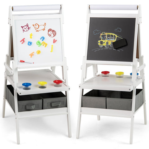 Double-sided Kids Easel with Magnetic Whiteboard and Chalkboard-Dark Green