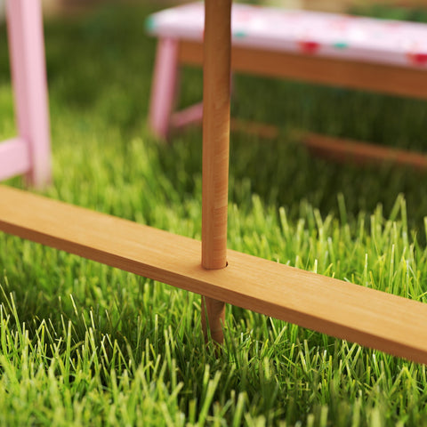 AIYAPLAY Kids Picnic Table Set with Removable & Foldable Umbrella, Cushions, Storage Boxes, Flamingo Theme, Pink