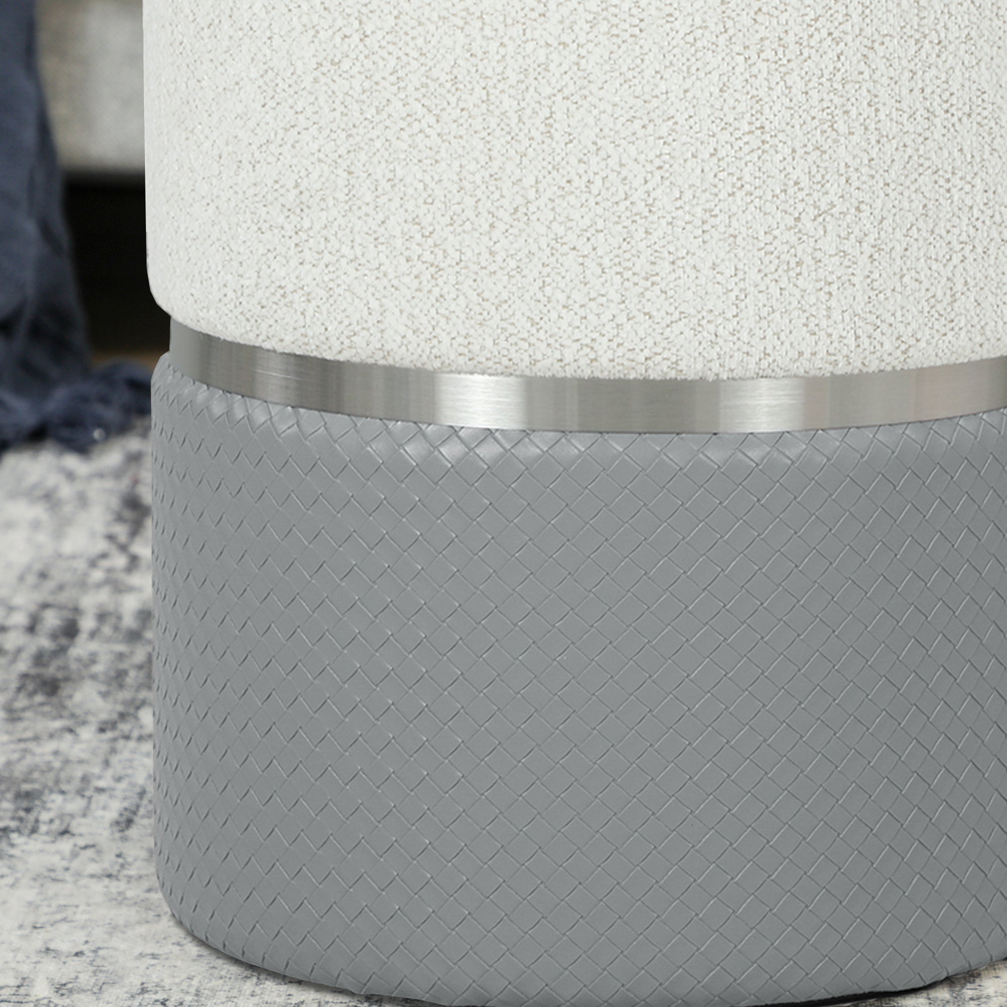 HOMCOM Nesting Round Ottoman with Storage Set of 2 - Cream/Grey