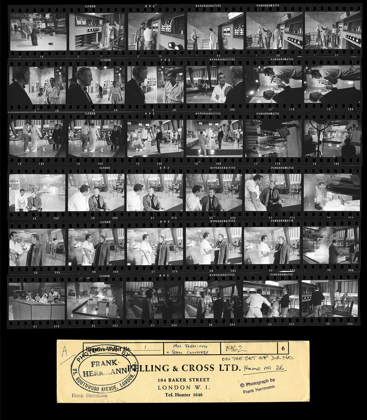 Filming Of Dr. No At Pinewood Studios, 1962 - 35 x 44" - Contact Sheet