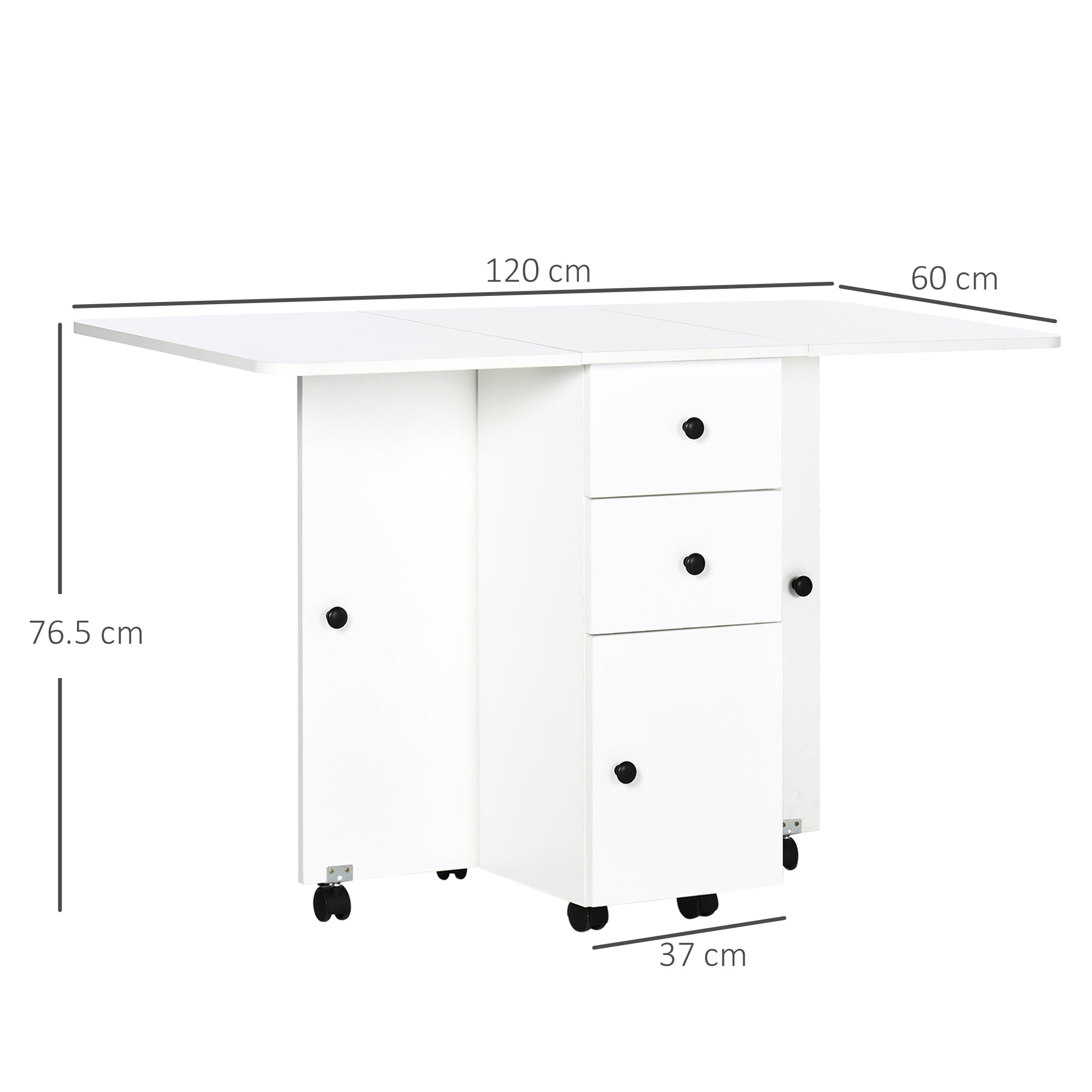 HOMCOM Multi-Storage Six-Person Drop Leaf Dining Table -  White