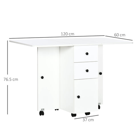 HOMCOM Multi-Storage Six-Person Drop Leaf Dining Table -  White
