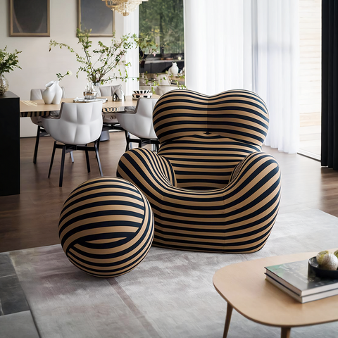 Dundee Lounge Armchair With A Ball Stool, Red/Blue